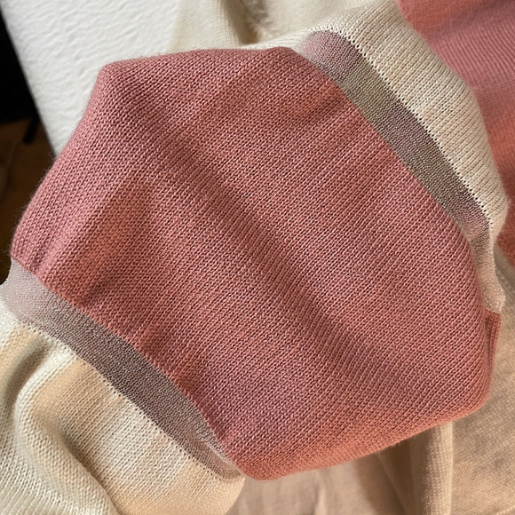 ST JOHN Womens Small Cardigan Tan Pink Color Block Stripe Lightweight Wool Blend - Picture 5 of 12